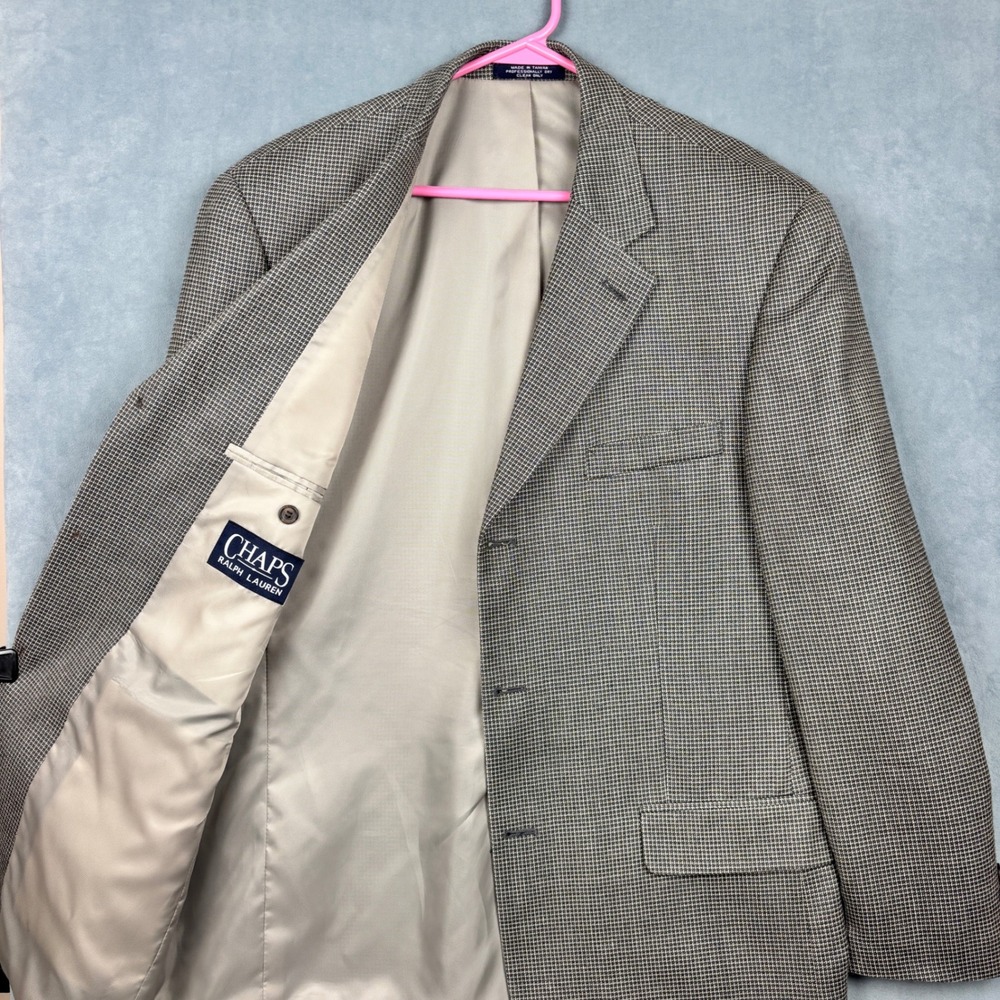 Chaps Ralph Lauren Silk Wool Houndstooth Sport Coat Blazer 42R Brown Tan